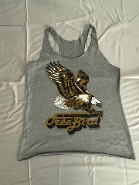Gray Racerback Tank with Eagle "Free Bird" Graphic